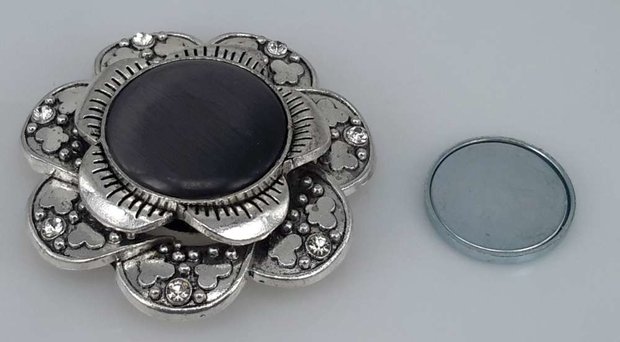 Magnet Brosche, metall, schmetterlingblume, schwarz Katzenauge, strass