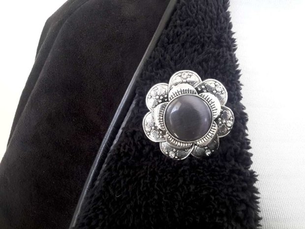 Magnet Brosche, metall, schmetterlingblume, schwarz Katzenauge, strass