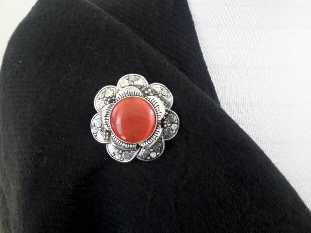 Magnet Brosche, metall, schmetterlingblume, rot Katzenauge, strass