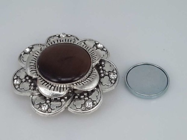 Magnet Brosche, metall, schmetterlingblume, braun Katzenauge, strass