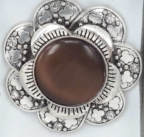 Magnet Brosche, metall, schmetterlingblume, braun Katzenauge, strass