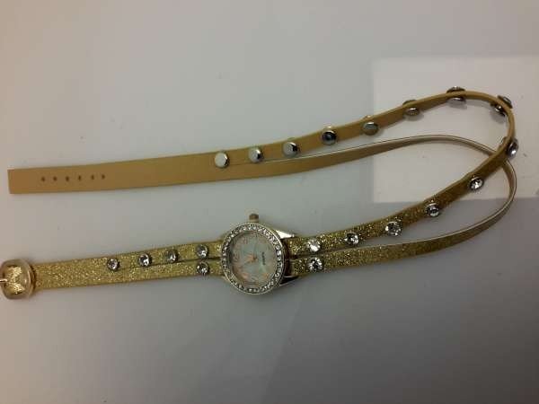 Armband horloge, PU leren wrap (2), zirkonia, strass, 3 glitterkleuren