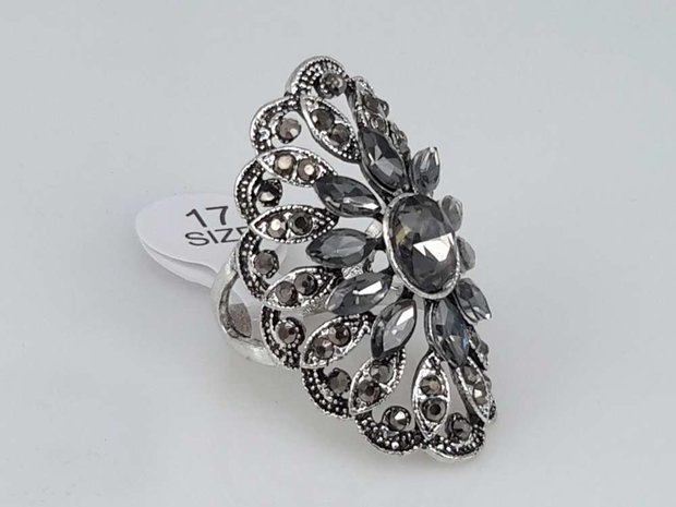 Mode-Ring mit ovalem Modell in Anthrazit Kristall. Box 50 Stücke