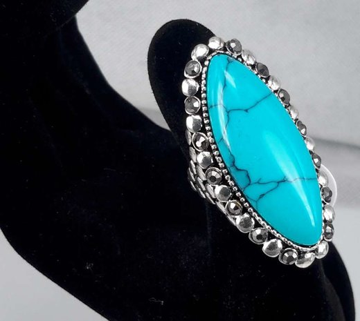 Zilverkleurig antiek look Howliet edelsteen kleur turquoise, zwart. doos 50 stuks.