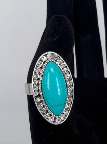 Silberfarbe Ring mit Mitteln howlite Edelsteine und Strass Kante.