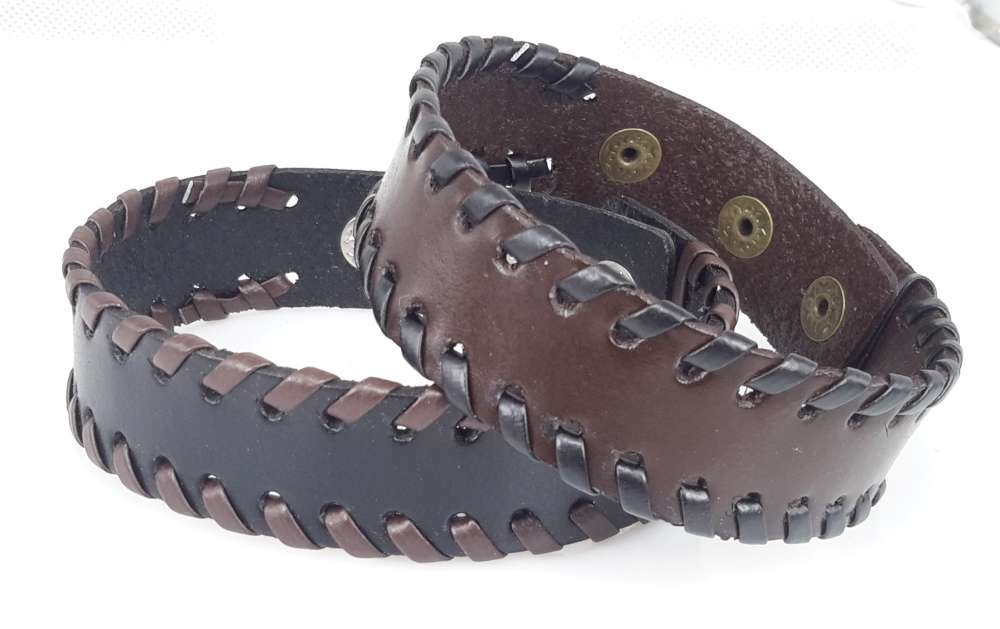 Halb breite Lederarmband, glatt, Seite Geflecht, schwarz oder braun