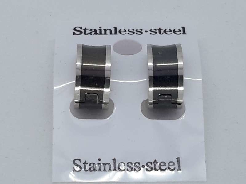 Oorcreolen, band zwart breed, rvs