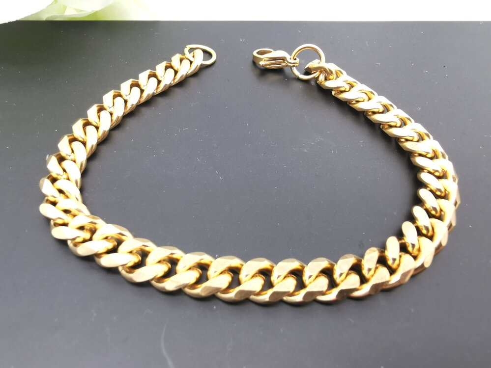 Edelstah Armband mit goldfarbenen Gourmet-Link.