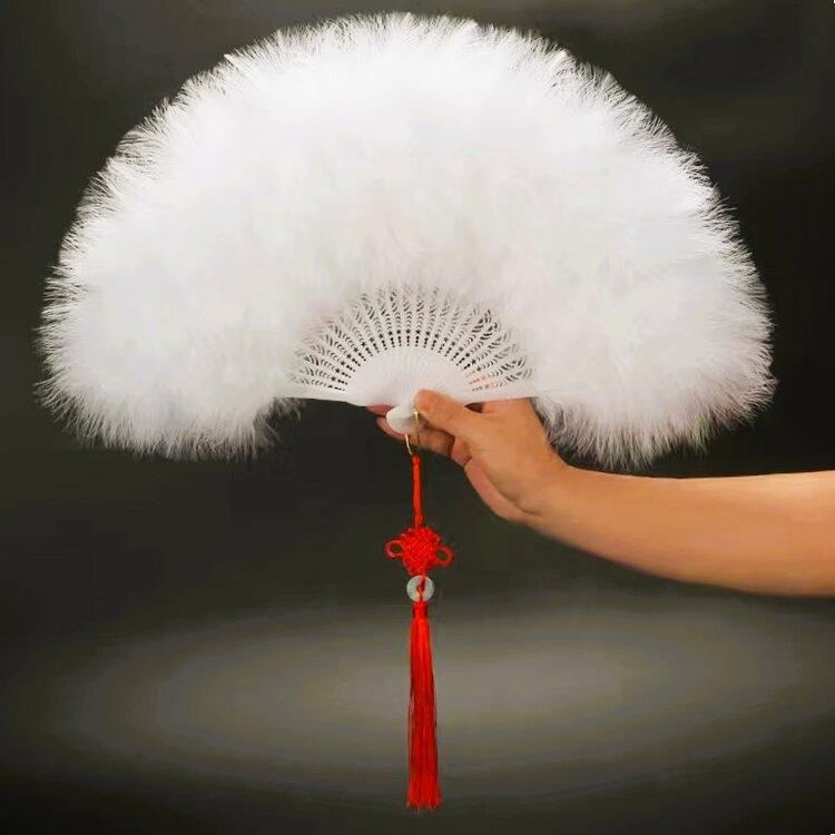Großer Fächer aus echten Federn in Weiß, Maße: H 28 x B 50 cm