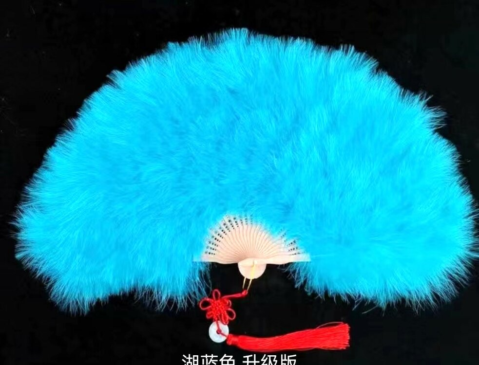 Großer Fächer aus echten Federn in Türkis, Maße: H 28 x B 50 cm