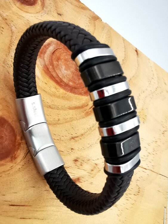 Braunes Lederarmband für Herren mit Edelstahlakzenten | Inklusive Verlängerung