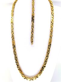 Königskette aus Edelstahl mit runden/eckigen Gliedern mit goldfarbenem Motiv