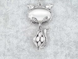 Katze, weißer Opal, Strass, beweglich