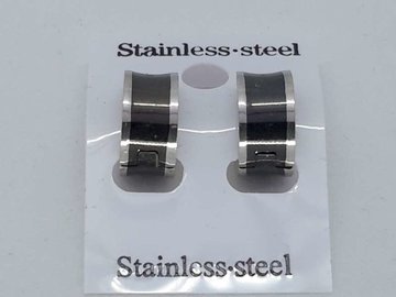 Oorcreolen, band zwart breed, rvs