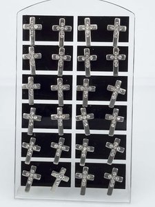 Edelstahl-Stud, Kreuz mit Strasssteinen, Display von 12 Paaren.