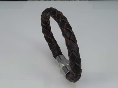 Leder armband  schwarz/braun, rund geflochten, Magnetverschluss