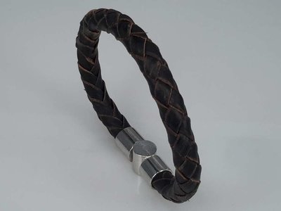 Leder armband  schwarz/braun, rund geflochten, Magnetverschluss