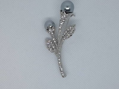 Broche kelkbloem, antraciete Parel, strass