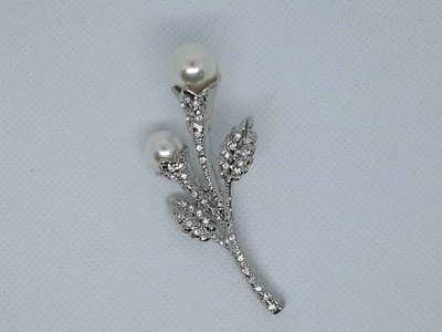 Broche kelkbloem, witte Parel, strass