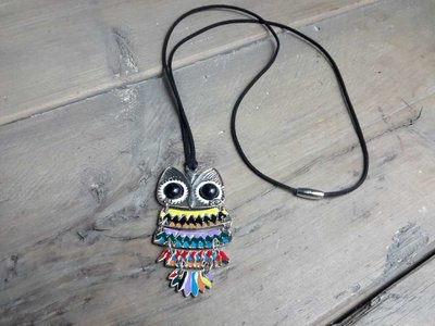 Lang suède ketting met gekleurde Uil hanger.