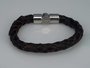 Leren armband zwart/bruin, rond gevlochten, magneetsluiting_