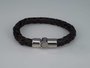 Leren armband zwart/bruin, rond gevlochten, magneetsluiting_