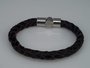 Leren armband zwart/bruin, rond gevlochten, magneetsluiting_